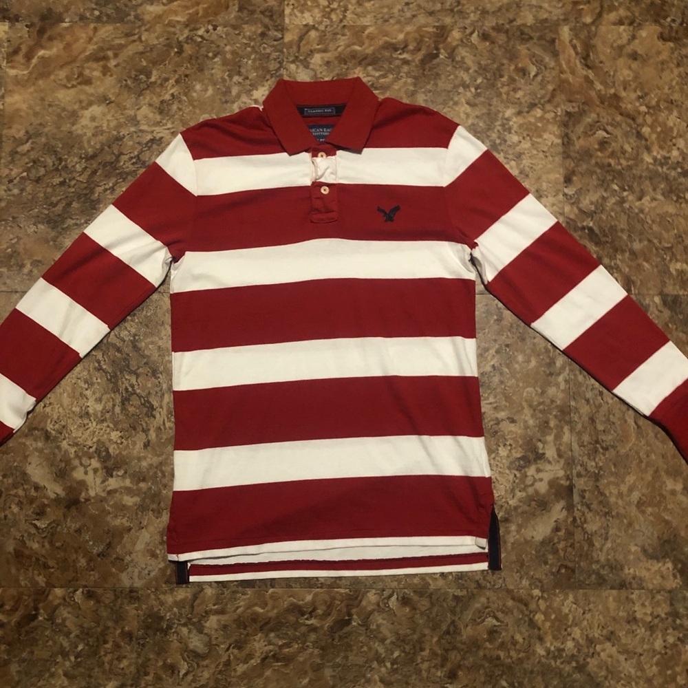 American eagle long sleeve polo stripes